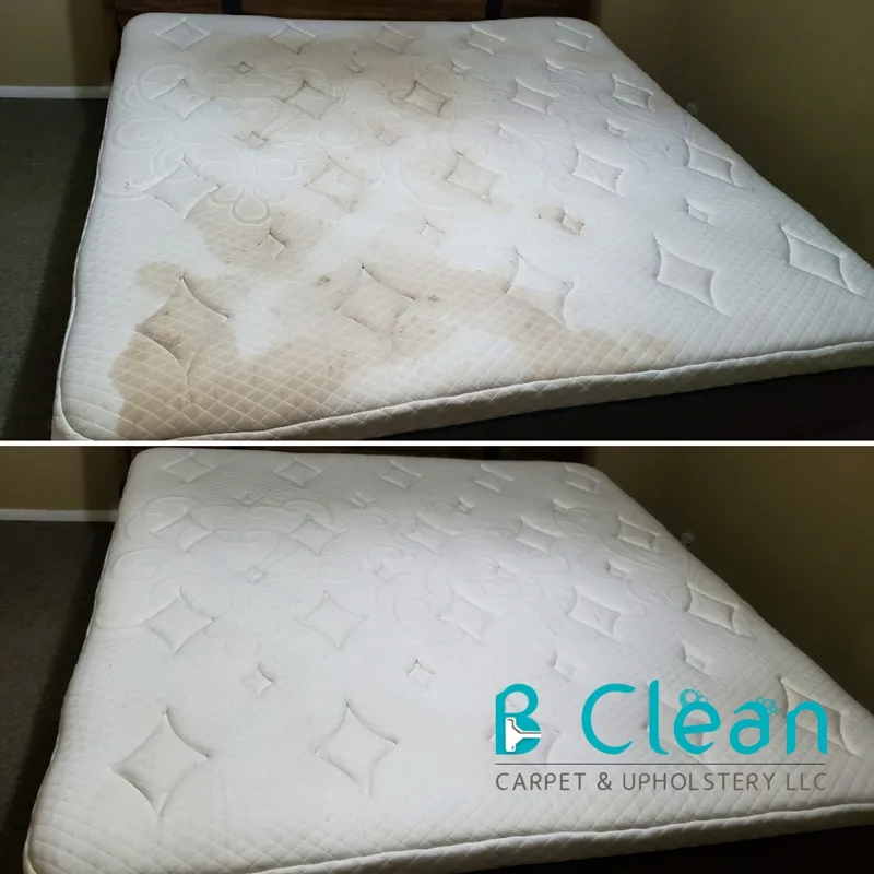 King mattress before and after professional cleaning — full stain removal